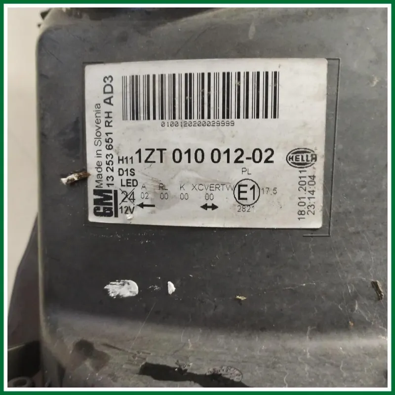 PROIETTORE ANTERIORE DX OPEL ASTRA 2011 VER 1.7 KW 92 COD MOT A17DTR ALCUNI SEGNI EVIDENTI (NR 1 ATTACCHI ROTTO)