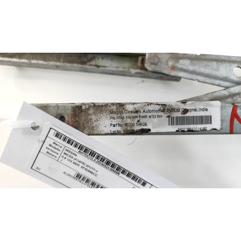 ALZACRISTALLO ELETTR. PORTA ANT. DX. NISSAN MICRA (K14FR) (01/17-) 0.9 12V BER. 5P/B/898CC